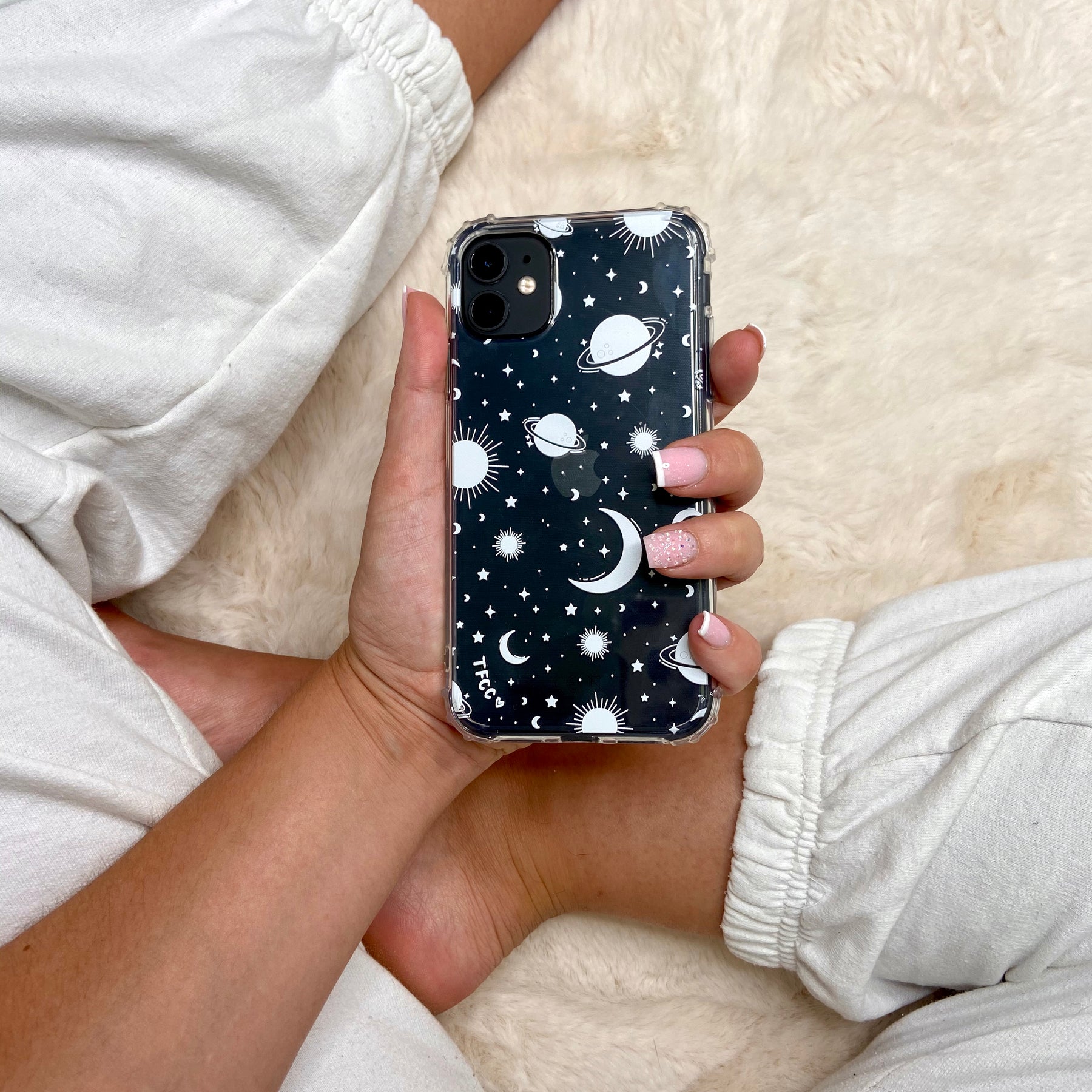STARS AND MOON CELESTIAL WHITE CLEAR CASE - thefonecasecompany
