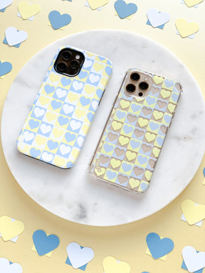 BLUE AND YELLOW HEART CHECK CASE - thefonecasecompany